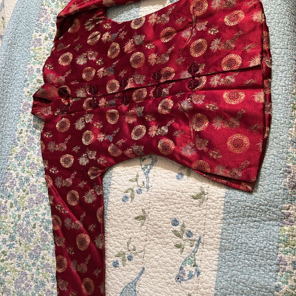 Chinese custom made Red Floral Kimono Insulated Winter Jacket, Medium